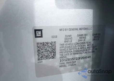 2018 Chevrolet Malibu 1Ls from USA, damaged, VIN 1G1ZB5ST2JF204649